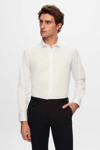 D'S Damat Regular Fit Λευκό ίσιο πουκάμισο Nano Care