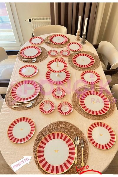 PONCİKPAZAR 31 Piece Pink Candy Breakfast Serving Presentation Set
