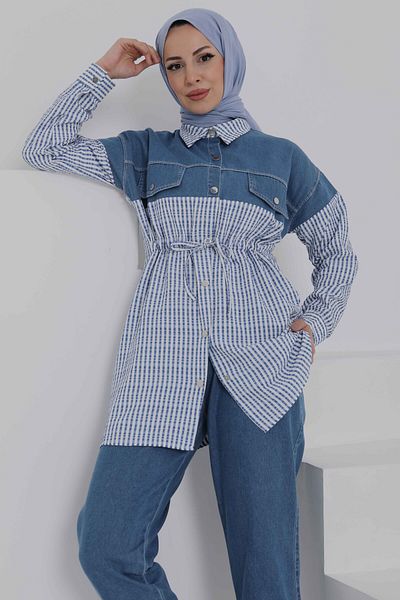 TOFİSA Striped Denim Combination Suit Blue - 27021