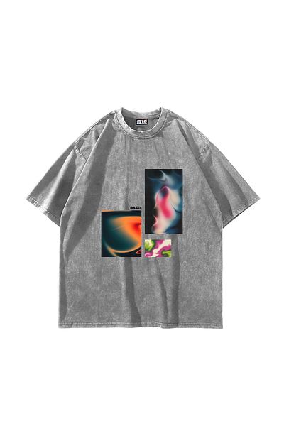 Sekizbiraltı Βάσεις με στάμπα Oversize Unisex Washed White Tshirt