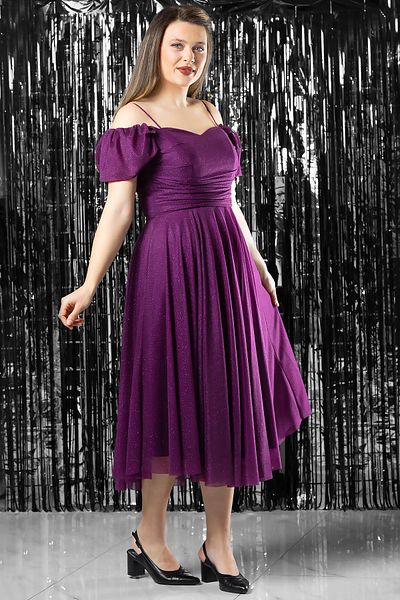 Modaviki Strappy Glitter Evening Dress Plum Mdv376