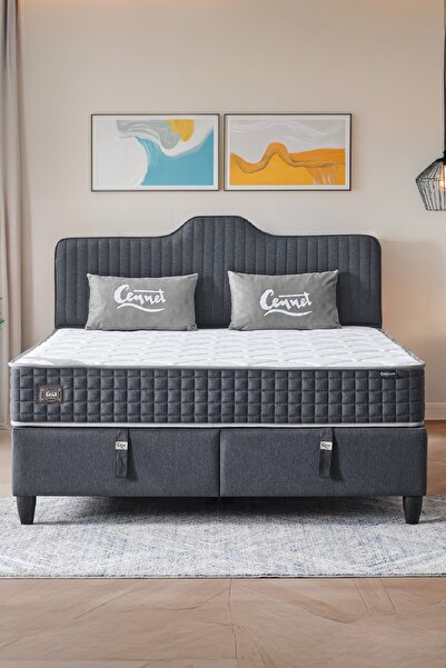 CENNET YATAK Menekşe Serisi Çift Kişilik Antibakteriyel Full Ortopedik Yataklı Baza ve Başlık Seti 3 lü Set