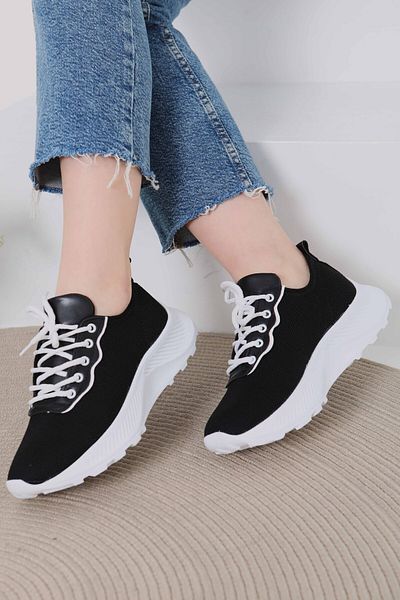 TOFİSA Women's Black White High Sole Sneakers - 27079