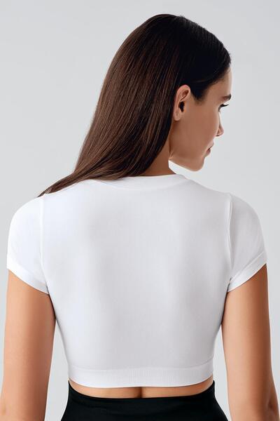 Artış Women's Seamless Soft Textured Short Sleeve Stretchy Crop T-Shirt