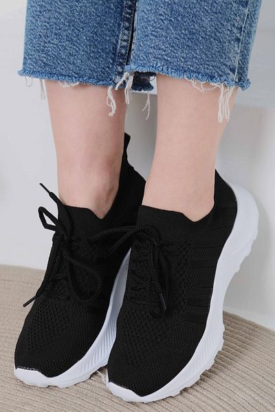 TOFİSA Women's Black White High-Sole Sports Shoes - 27082