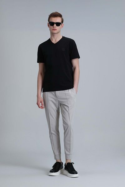 Lufian 111020224 Tuna V-Neck Modern Graphic T- Shirt Men's T-Shirt Black