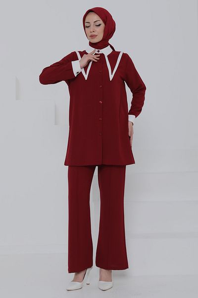 TOFİSA Double Collar Linda Suit Claret Red - 27020