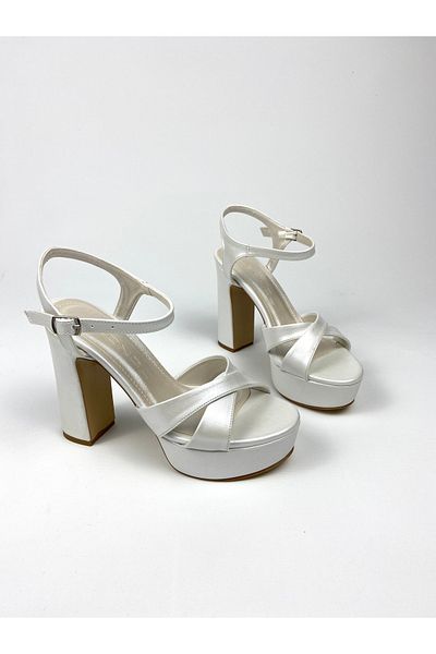 Gloriys Ayakkabı & Çanta Mother of Pearl Leather Pearl 6 cm Thick High-Heeled Shoes 01450