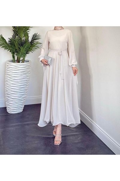 Raya Gym Chiffon Pleated Sleeve Detailed Hijab Evening Dress