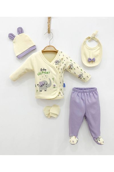Zuff Baby Baby Girl Flowery Elephant Patterned Newborn 5-Piece Hospital Discharge Set 0-3 Months