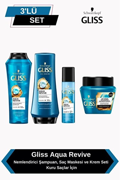 Gliss Aqua Revive Nemlendirici Şampuan, Saç Maskesi ve Krem Seti - Kuru Saçlar İçin