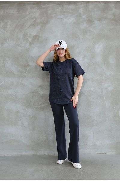 ANKA BOUTIQUE Short Sleeve Stone Tracksuit Set