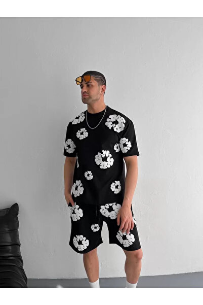 Genel Markalar Çiçek Baskılı T-shirt Çiçekli Tişört Ve Şortlu Takım