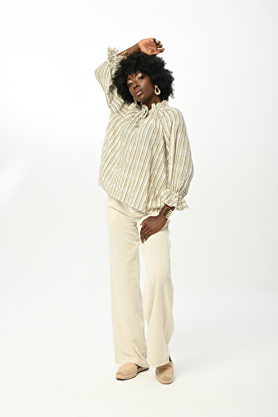 Orfeo Negro Women's Collar and Sleeves Shirt with Drawsting Stripes