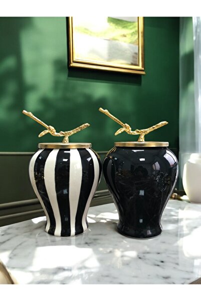ferayhome Dekoratif Obje 2 li Şah Küp Siyah Dik Çizgi Şah Siyah Şah Dal Zamak...