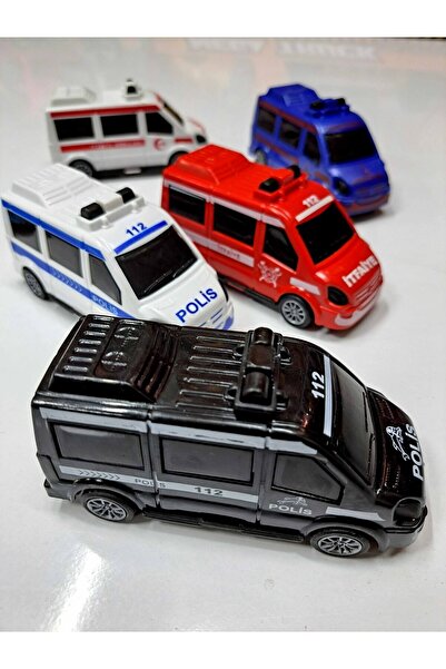 ALYTOYS Araç Set 5 Adet Çek Bırak 112 Acil Minibüs Set Ambulans Itfaiye Polis Jandarma Emniyet 11x25cm