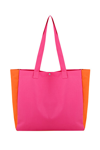 Bakras Δίχρωμη τσάντα παραλίας με τσέπη - Πορτοκαλί Ροζ