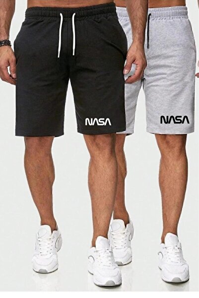 NO 601 شورت رجالي من القطن الممشط مطبوع عليه NASA كلاسيكي مكون من قطعتين بالل...