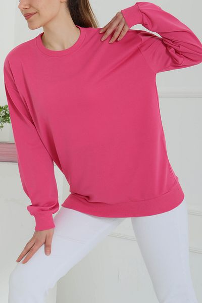 TOFİSA Women's Crew Neck Oversize Sweatshirt Fuchsia - 26567