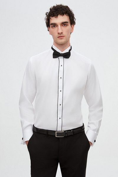 D'S Damat Πουκάμισο Ds Damat Slim Fit Λευκό Απλό Σμόκιν