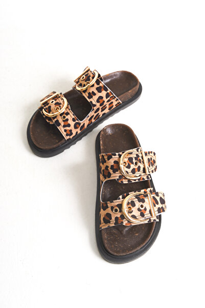 Moda Değirmeni Leopard Women's Double Buckle Non-Slip Sole Comfortable Daily Stylish Te Md1165-122-0003