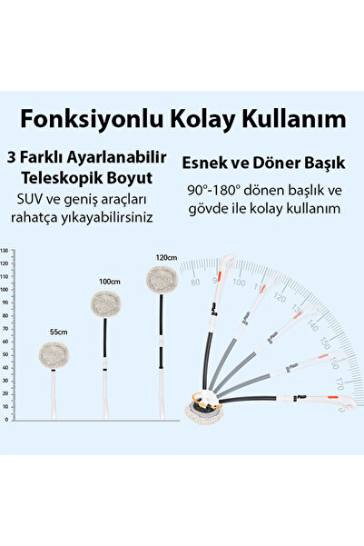 Genel Markalar LS-443 Teleskopik Mikrofiber Araba Yıkama Fırçası Uzun Saplı Fırçası Oto Mopu BEYAZ