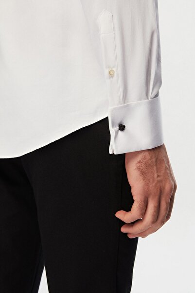 D'S Damat Ds Damat Slim Fit Λευκό απλό νανο πουκάμισο περιποίησης