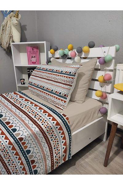 yok yok evim eve dair her şey 4 Piece Geometry Patterned Single Pique Bedspread Set with Elastic Sheets