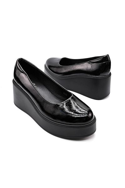 Tmall Women's casual shoes, Made of eco-leather, With platform, P1258, Glossy Black