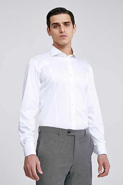 D'S Damat Λευκό μονόχρωμο πουκάμισο Ds Damat Slim Fit