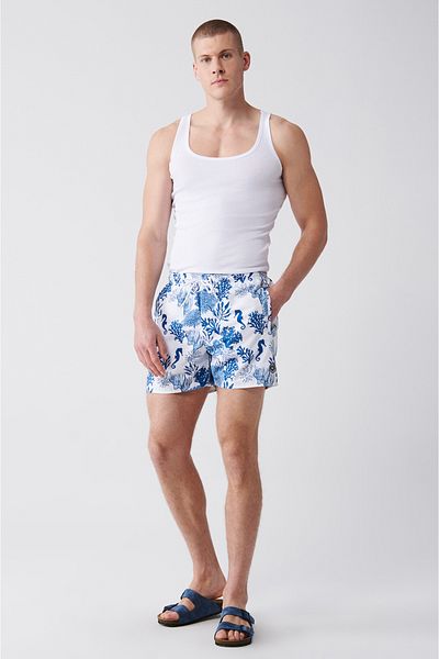 Avva Herren Outdoor Marineblau Schnell trocknende bedruckte Badeshorts E 003802
