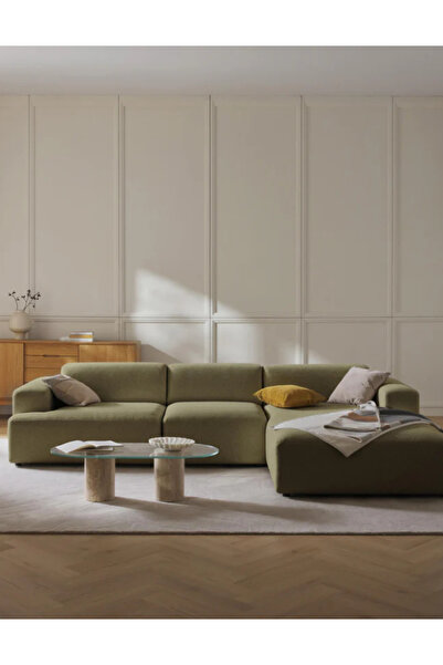 S Home Design Concept Molly Köşe Koltuk Yağ Yeşili Keten Sağ Köşe