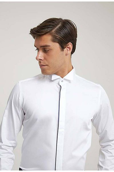 Twn Slim Fit White Plain Tuxedo Shirt