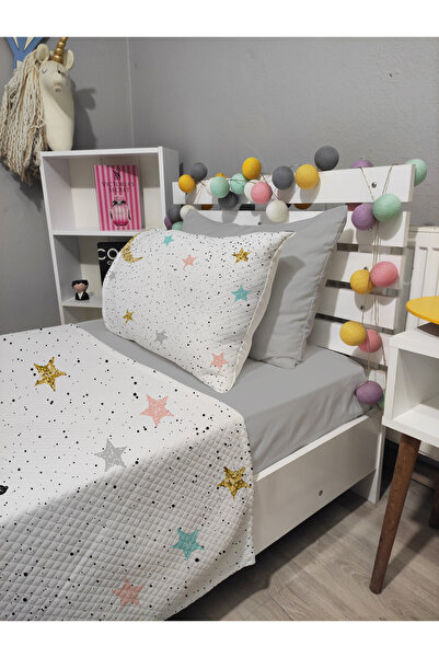 yok yok evim eve dair her şey 4 Piece Cat Patterned Single Pique Bedspread Set with Elastic Sheets