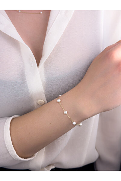 KURSHUNI White Dreams (5x5mm), 14 Ayar Altın Bileklik