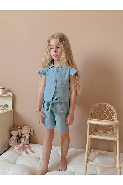 YİGİT BUTİK Yigit Boutique Girl's Set with Muslin Fabric Shorts