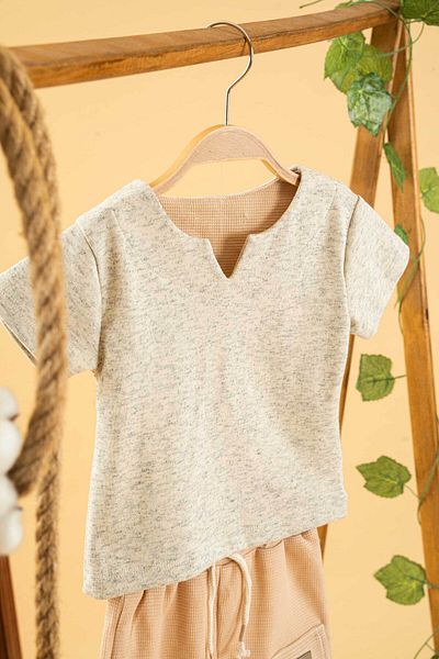 bombe Baby Kids Beige Cotton 2-Piece Set First I Trend Fashion Bottom Top Set