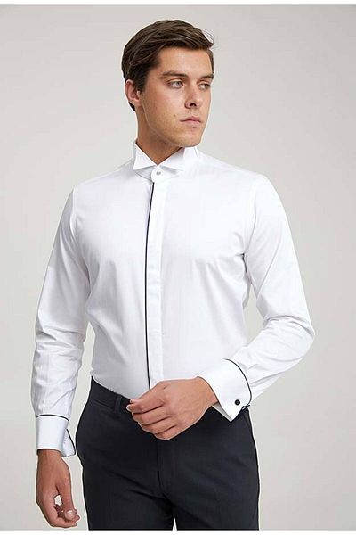Twn Slim Fit White Plain Tuxedo Shirt