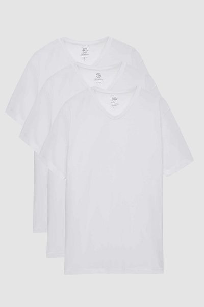 D'S Damat Ds Damat Slim Fit Λευκό Σετ μπλουζάκι με λαιμόκοψη 3 τεμαχίων
