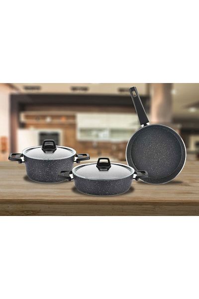 Bayev Mamys 5 Piece Gray Granite Cookware Set Mother's Day Special Set Special for Mothers