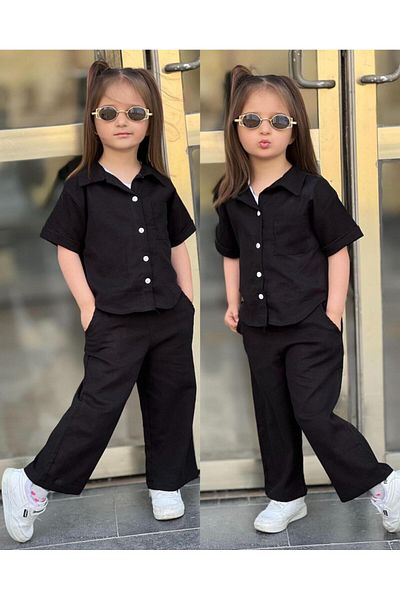 Lyora Muslin Fabric Girl's 3-Piece Set - Shirt, Pants and Strappy Bodysuit