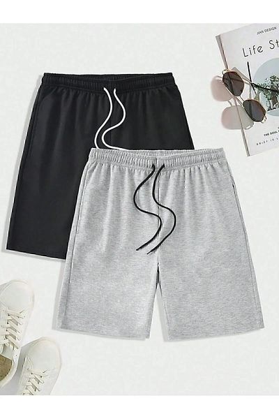 NO 601 Unisex 2-pack Classic απλό χτενισμένο βαμβακερό σορτς Γκρι-μαύρο