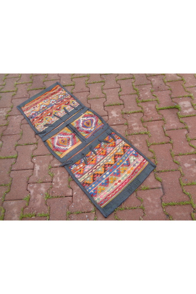 ŞAHMERDANOĞLU Şahmerdanoğlu 47x120 El Dokuma Antika Kilim Heybe, Eşek Heybesi...