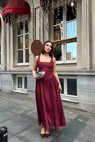 Eka Kadın Bordo Sırt Dekolteli Elbise 1026-0042