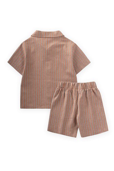 Cigit Seersucker Shirt Capri Suit 2-10 Years Camel