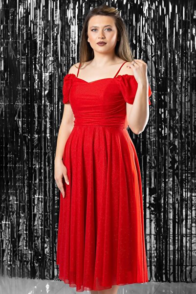 SUBU TASARIM Вечірнє плаття з підвіскою, червоне TBS376