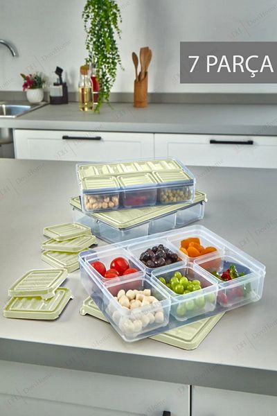 DOVİ HOME 7 Piece Leakproof Storage Container Breakfast and Freezer Storage Container Vacuum Set with Lids Cream