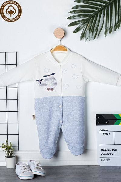 Miniel 3-6-9 Months Baby Boy Overalls - Teddy Bear Embroidered, cotton Booties