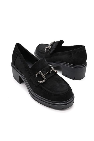Tmall Pantofi casual de dama,Din piele ecologica,Cu toc gros,P1246,Negru