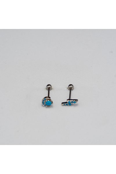 Piercing by Sever Combined Turquoise Moon Star and Lightning Blue Steel Piercing Silver/Silver Color (Targus Helix Conch Flat)